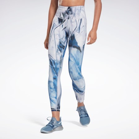 Reebok Lux Bold High-Waisted Liquid Abyss Print Tights Blå | MLFITX-581