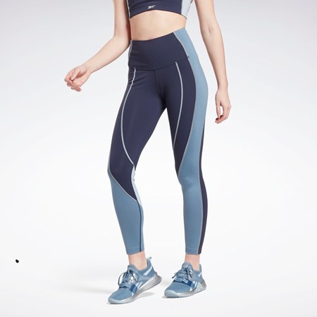 Reebok Lux High-Rise Colorblock Leggings Marineblå | VLDNPU-743