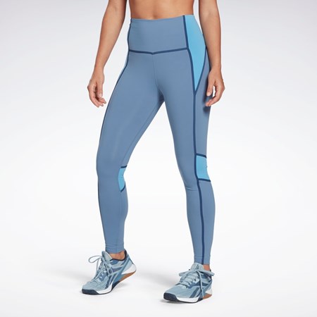 Reebok Lux High-Waisted Colorblock Tights Blå | DUPMVH-451