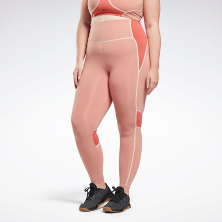 Reebok Lux High-Waisted Colorblock Tights (Plus Size) Korall | ZTYMLB-349