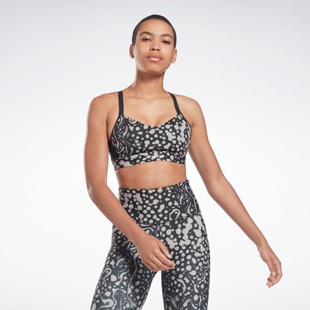 Reebok Lux Strappy Modern Safari Print Sports Bra Svarte | ECHGFU-162