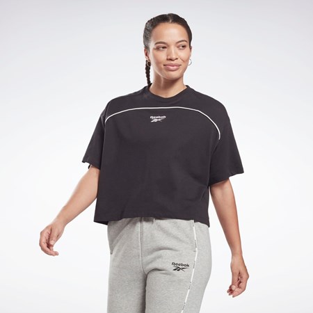 Reebok Piping T-Shirt Svarte | FOEQGU-357