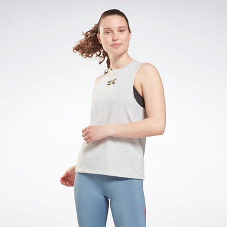 Reebok Trenings Essentials Muscle Grafiske Tank Top Lyse Grå | PCBHYX-361